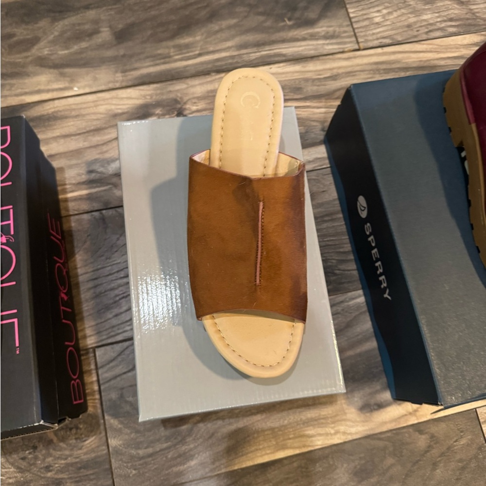 Pierre Dumas Tan Platform Slide Sandals